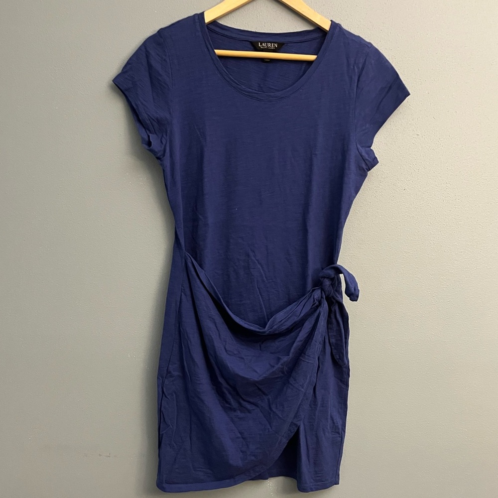 Lauren Ralph Lauren Navy Blue Short Sleeve Tie-Waist Dress
